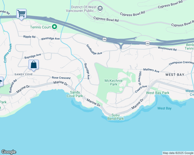 map of restaurants, bars, coffee shops, grocery stores, and more near 3823 Bayridge Avenue in West Vancouver