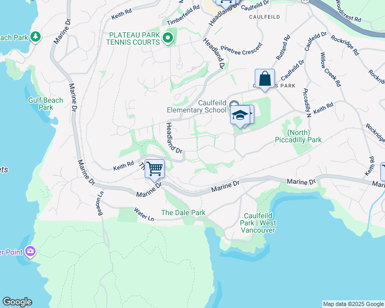 map of restaurants, bars, coffee shops, grocery stores, and more near 4682 Decourcy Court in West Vancouver