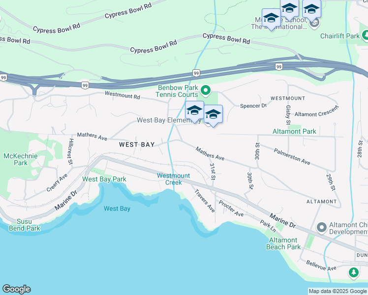 map of restaurants, bars, coffee shops, grocery stores, and more near 3210 Mathers Avenue in West Vancouver