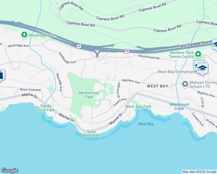 map of restaurants, bars, coffee shops, grocery stores, and more near 460 Westholme Road in West Vancouver