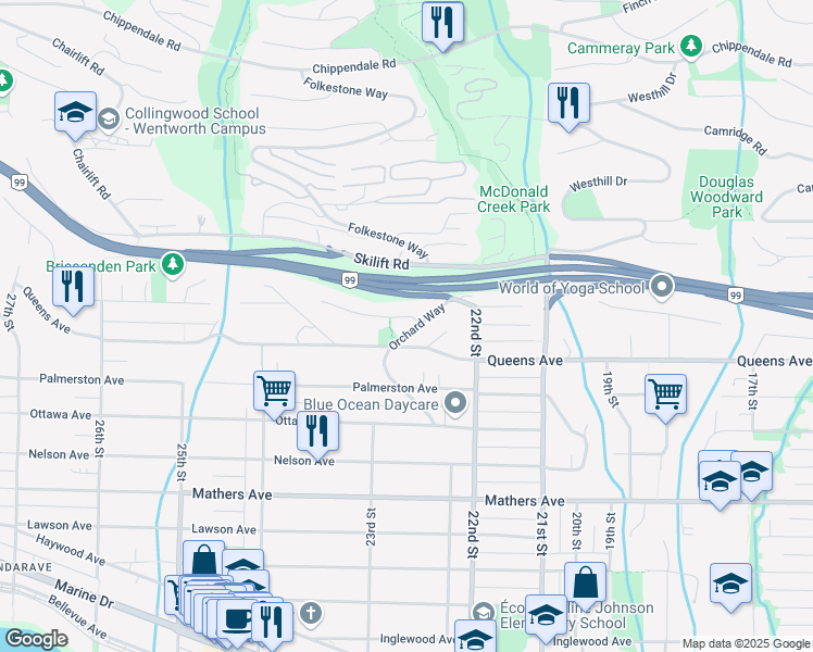 map of restaurants, bars, coffee shops, grocery stores, and more near in Vancouver