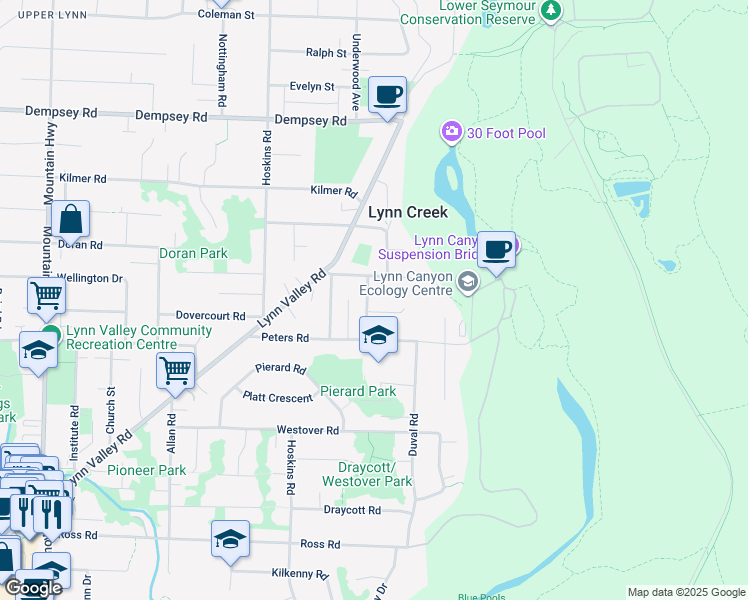 map of restaurants, bars, coffee shops, grocery stores, and more near 3664 McEwen Avenue in North Vancouver