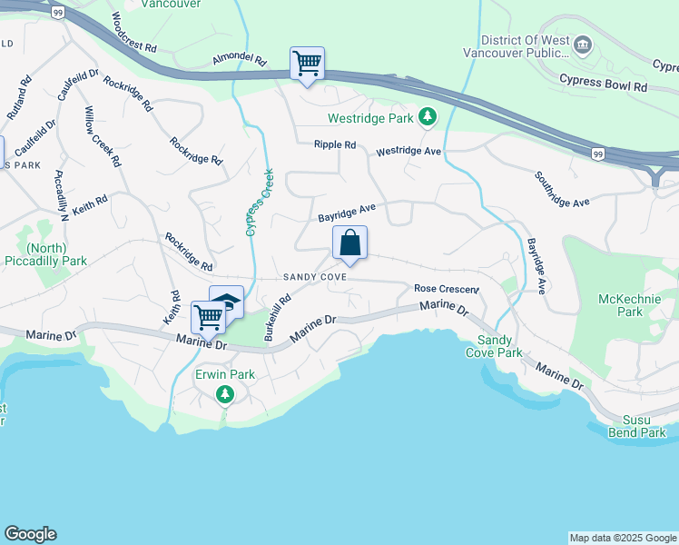 map of restaurants, bars, coffee shops, grocery stores, and more near in Vancouver