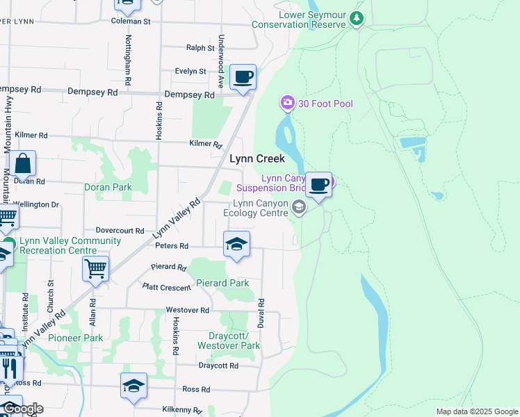 map of restaurants, bars, coffee shops, grocery stores, and more near 1891 Burrill Avenue in North Vancouver