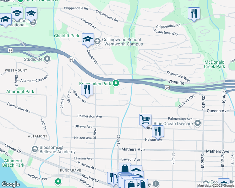 map of restaurants, bars, coffee shops, grocery stores, and more near in Vancouver