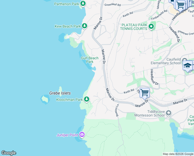 map of restaurants, bars, coffee shops, grocery stores, and more near 5142 Pitcairn Place in West Vancouver