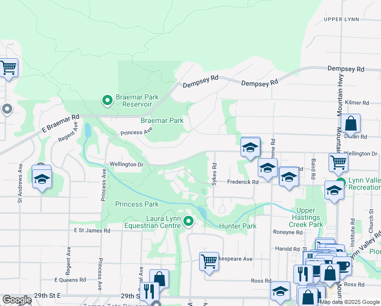 map of restaurants, bars, coffee shops, grocery stores, and more near 860 Wellington Drive in North Vancouver