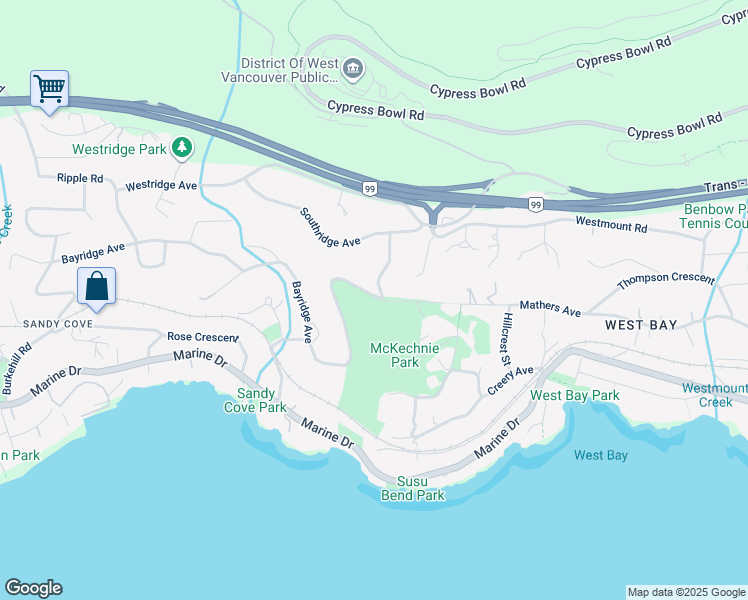 map of restaurants, bars, coffee shops, grocery stores, and more near 3784 Bayridge Avenue in West Vancouver
