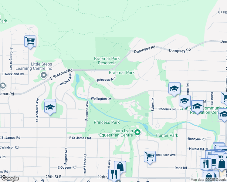 map of restaurants, bars, coffee shops, grocery stores, and more near 747 Regal Crescent in North Vancouver