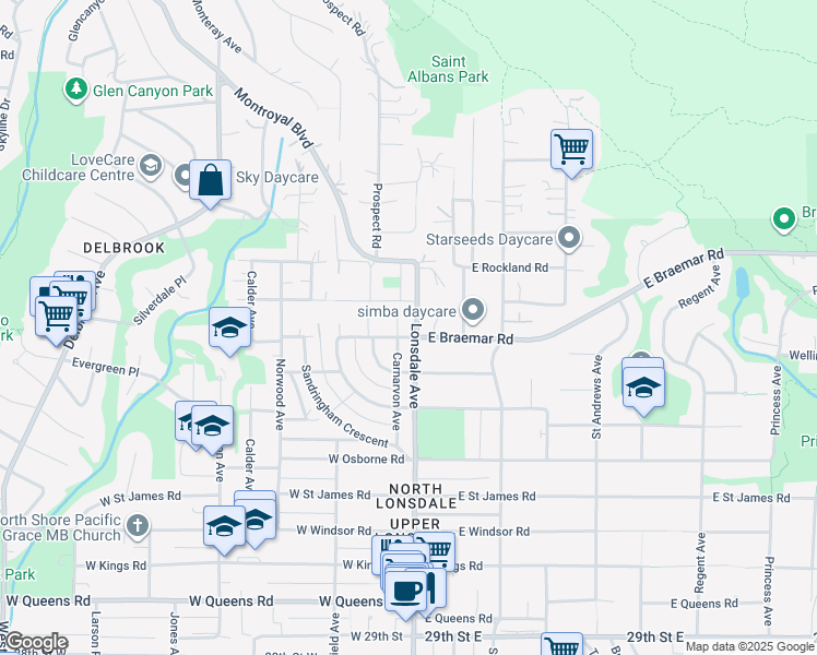 map of restaurants, bars, coffee shops, grocery stores, and more near 3723 Lonsdale Avenue in North Vancouver