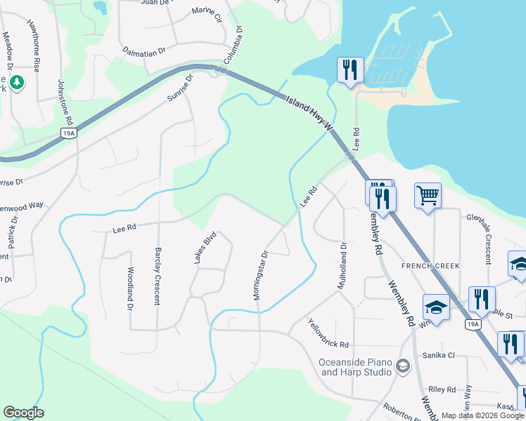 map of restaurants, bars, coffee shops, grocery stores, and more near 1150-1212 Lee Road in Parksville