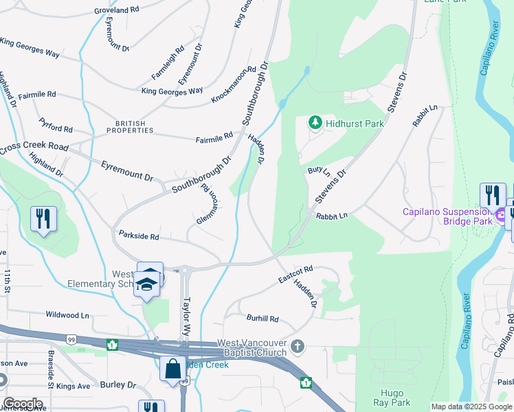 map of restaurants, bars, coffee shops, grocery stores, and more near 533 Hadden Drive in West Vancouver