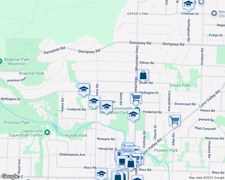 map of restaurants, bars, coffee shops, grocery stores, and more near 1190 Wellington Drive in North Vancouver