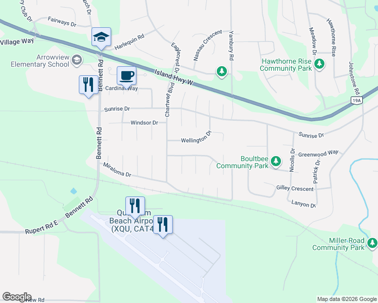 map of restaurants, bars, coffee shops, grocery stores, and more near 1139 Ormonde Road in Qualicum Beach