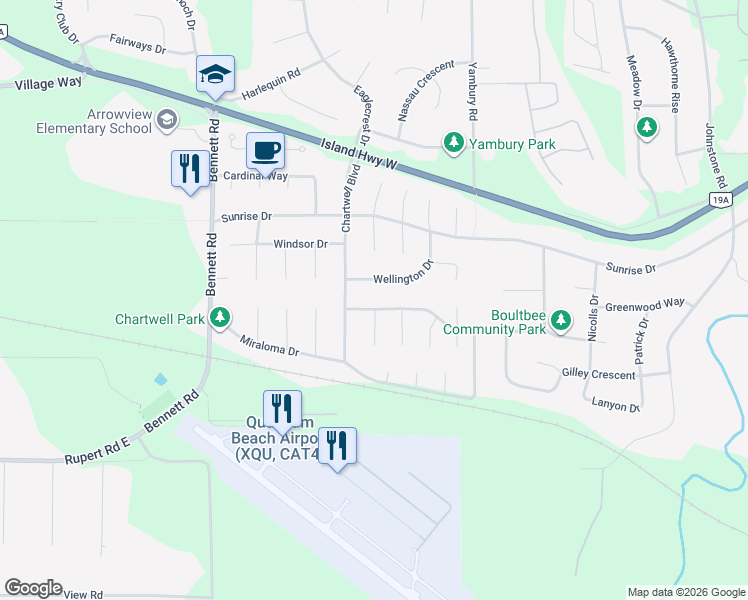 map of restaurants, bars, coffee shops, grocery stores, and more near 1127 Ormonde Road in Qualicum Beach