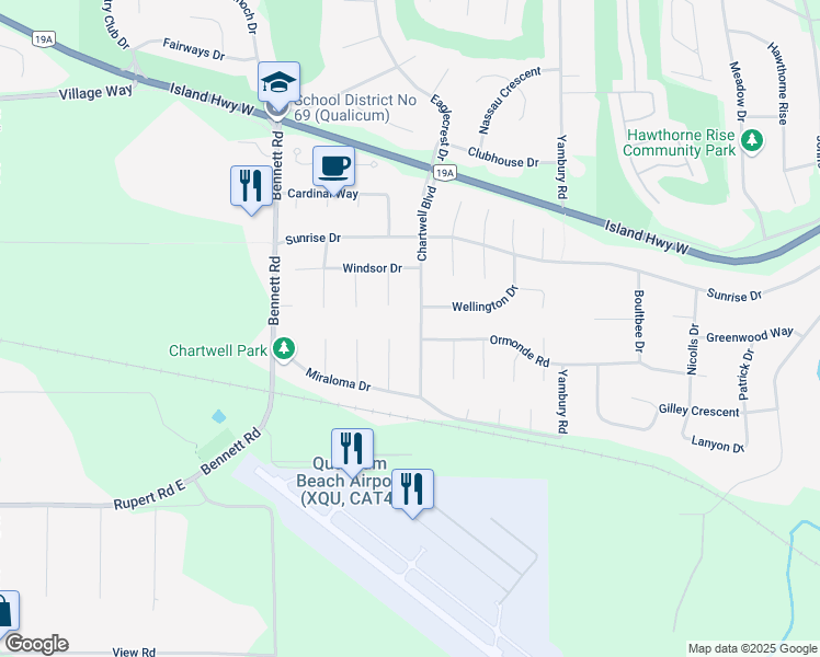 map of restaurants, bars, coffee shops, grocery stores, and more near 778 Chartwell Boulevard in Qualicum Beach