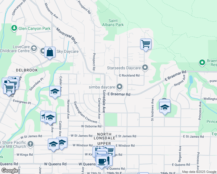 map of restaurants, bars, coffee shops, grocery stores, and more near 3782 Lonsdale Avenue in North Vancouver