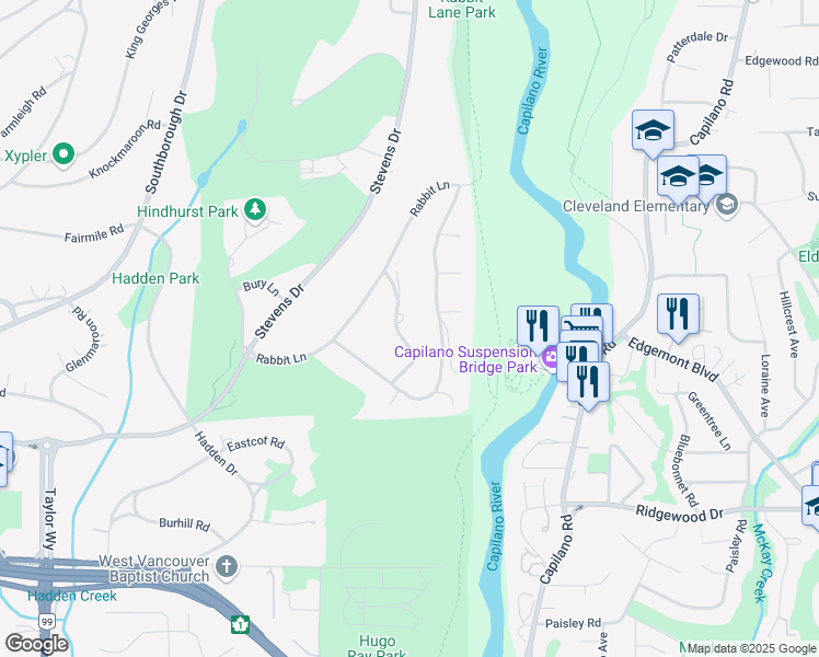 map of restaurants, bars, coffee shops, grocery stores, and more near 368 Saint James Crescent in West Vancouver