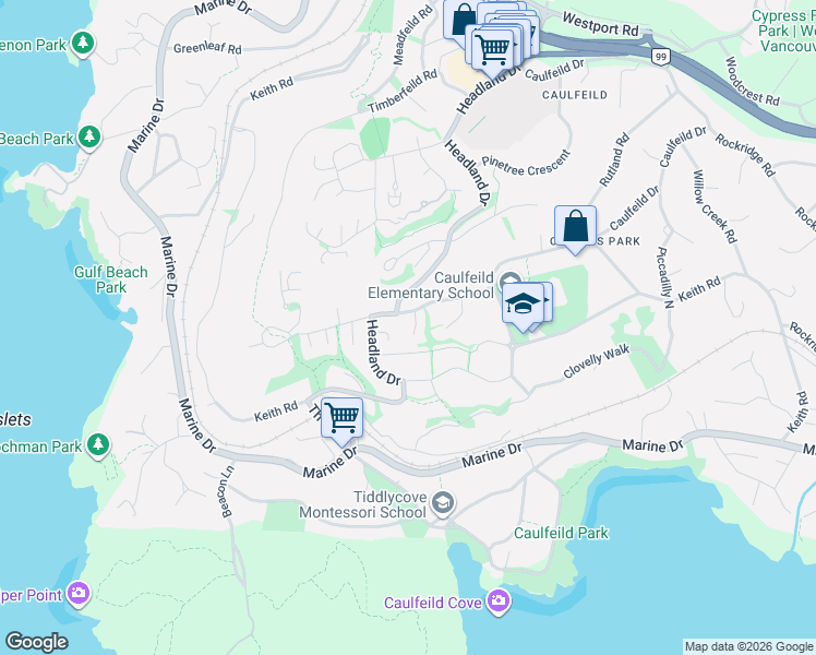 map of restaurants, bars, coffee shops, grocery stores, and more near 4786 Meadfeild Court in West Vancouver