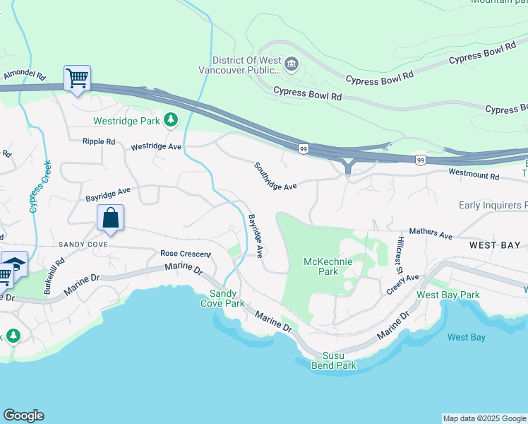 map of restaurants, bars, coffee shops, grocery stores, and more near 3803 Bayridge Avenue in West Vancouver