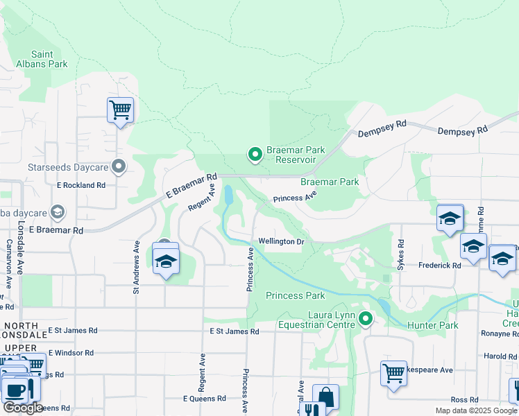 map of restaurants, bars, coffee shops, grocery stores, and more near 3769 Princess Avenue in North Vancouver