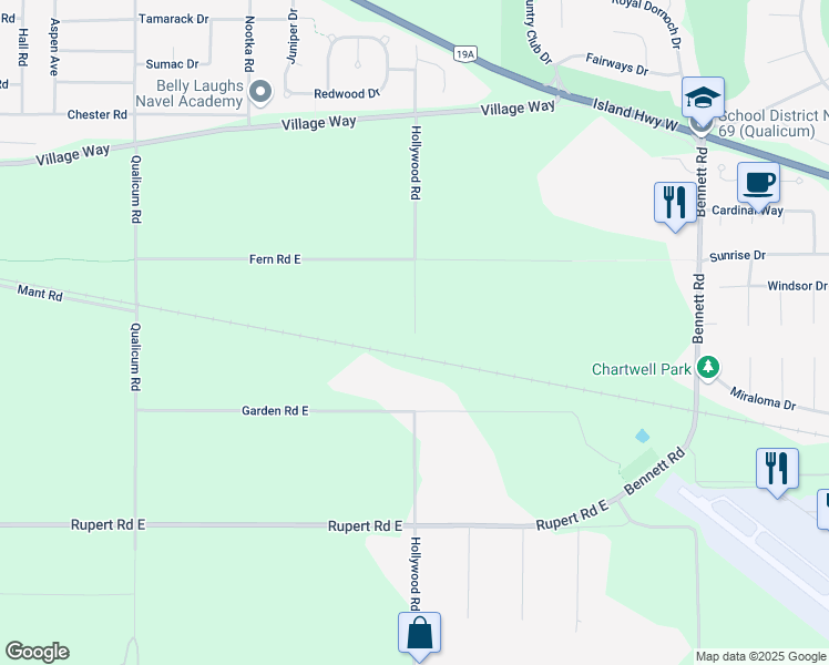 map of restaurants, bars, coffee shops, grocery stores, and more near Hollywood Road in Qualicum Beach