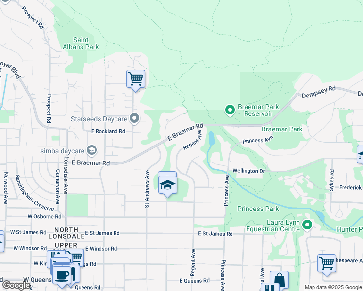 map of restaurants, bars, coffee shops, grocery stores, and more near 3803 Regent Avenue in North Vancouver