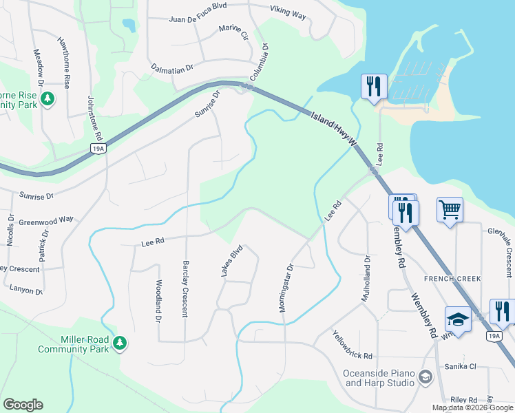 map of restaurants, bars, coffee shops, grocery stores, and more near in Parksville