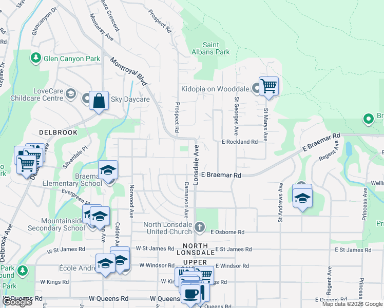 map of restaurants, bars, coffee shops, grocery stores, and more near 3821 Lonsdale Avenue in North Vancouver
