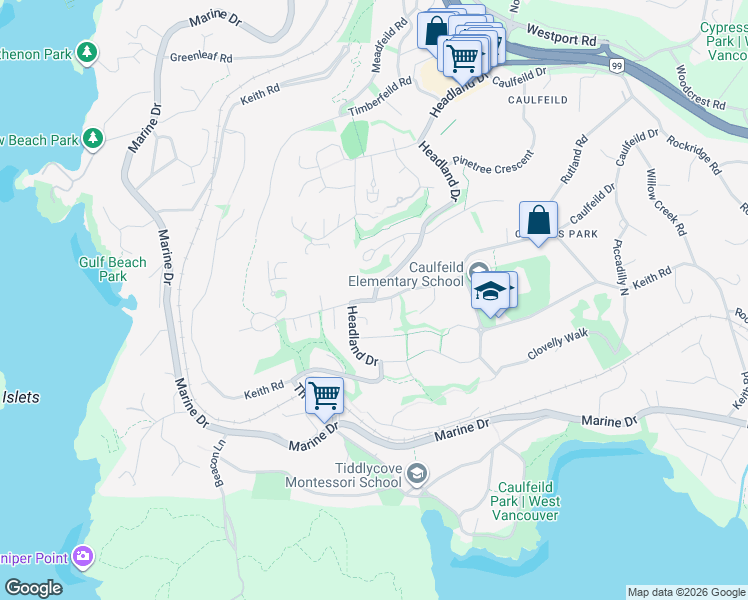 map of restaurants, bars, coffee shops, grocery stores, and more near 4820 Headland Dr in Greater Vancouver Regional District