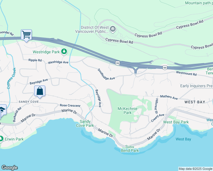 map of restaurants, bars, coffee shops, grocery stores, and more near 3797 Bayridge Avenue in West Vancouver