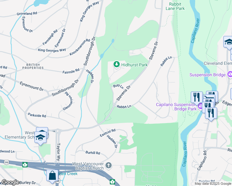 map of restaurants, bars, coffee shops, grocery stores, and more near 426 Hidhurst Place in West Vancouver