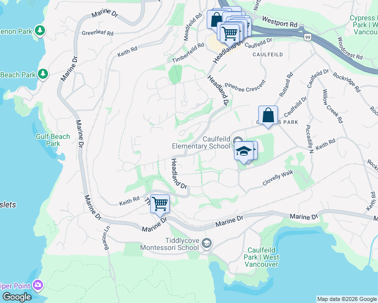 map of restaurants, bars, coffee shops, grocery stores, and more near 4820 Headland Dr in Greater Vancouver Regional District