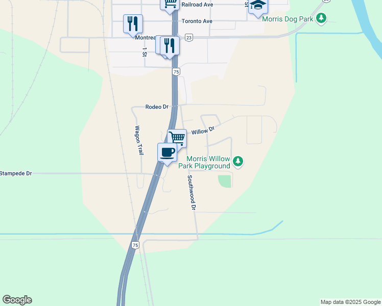 map of restaurants, bars, coffee shops, grocery stores, and more near 104 Southwood Drive in Morris