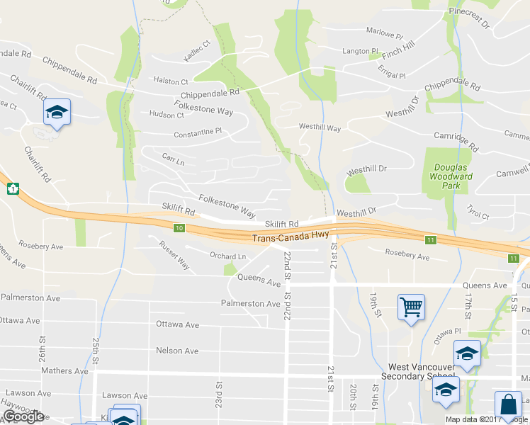 map of restaurants, bars, coffee shops, grocery stores, and more near in West Vancouver