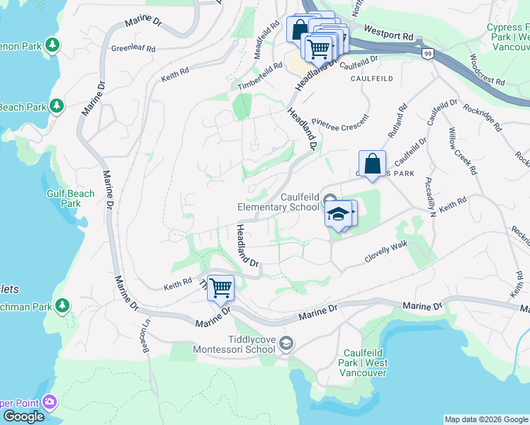 map of restaurants, bars, coffee shops, grocery stores, and more near 4820 Headland Dr in Greater Vancouver Regional District