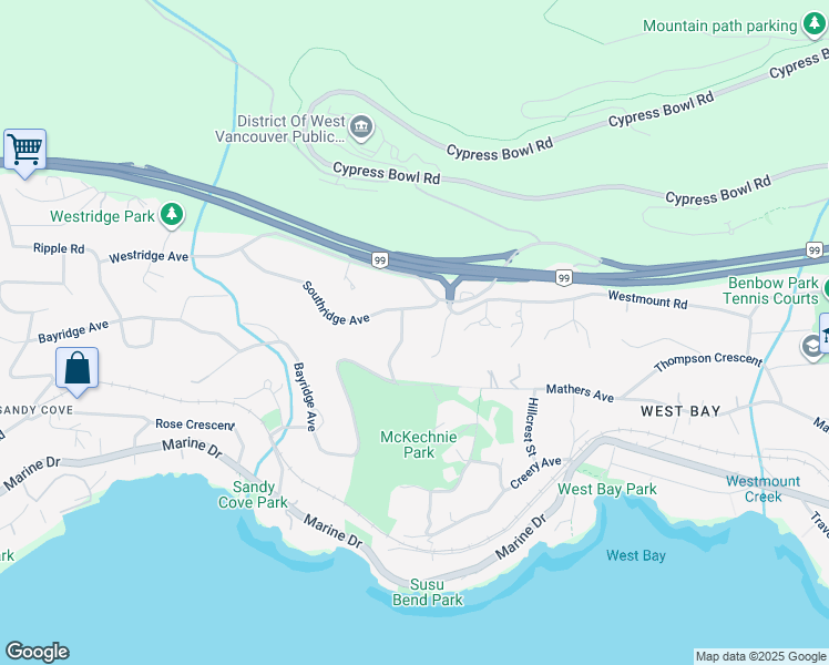 map of restaurants, bars, coffee shops, grocery stores, and more near 3760 Bayridge Avenue in West Vancouver