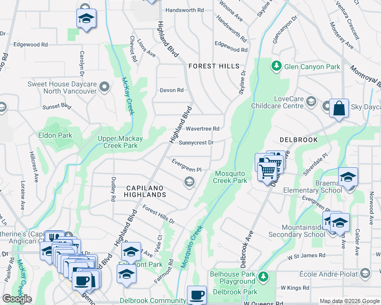 map of restaurants, bars, coffee shops, grocery stores, and more near 922 Wentworth Avenue in North Vancouver