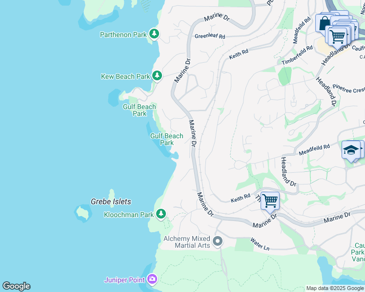 map of restaurants, bars, coffee shops, grocery stores, and more near 5240 Marine Drive in West Vancouver