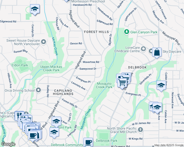 map of restaurants, bars, coffee shops, grocery stores, and more near 908 Wentworth Avenue in North Vancouver