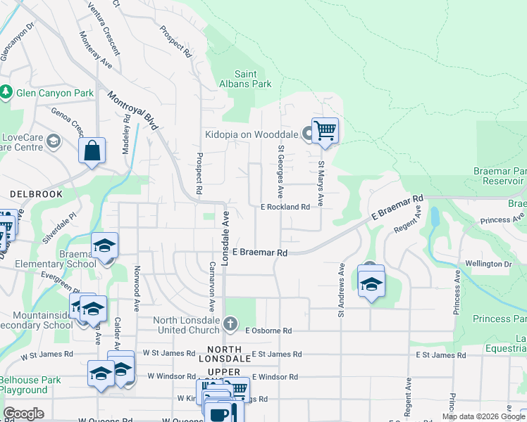 map of restaurants, bars, coffee shops, grocery stores, and more near in North Vancouver