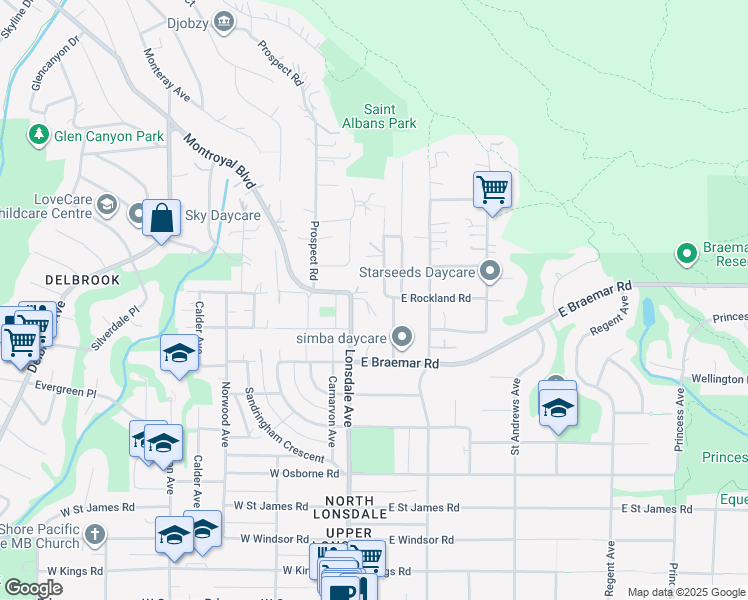 map of restaurants, bars, coffee shops, grocery stores, and more near 3884 Lonsdale Avenue in North Vancouver