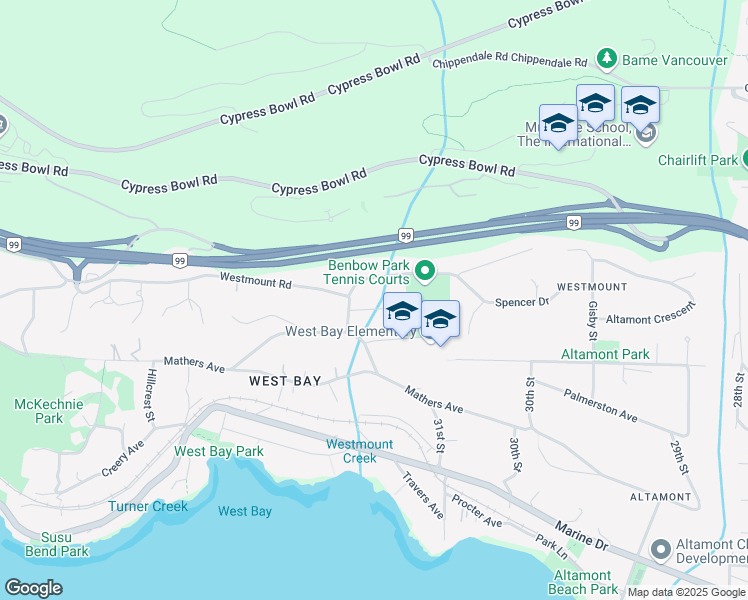 map of restaurants, bars, coffee shops, grocery stores, and more near 3177 Westmount Place in West Vancouver