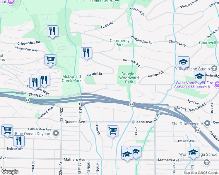 map of restaurants, bars, coffee shops, grocery stores, and more near 2188 Westhill Wynd in West Vancouver