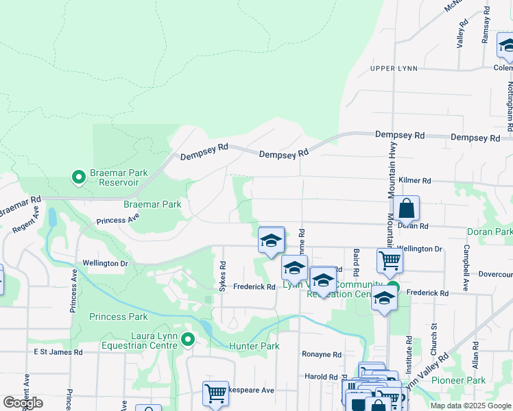 map of restaurants, bars, coffee shops, grocery stores, and more near 993 Chamberlain Drive in North Vancouver