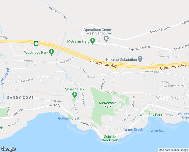 map of restaurants, bars, coffee shops, grocery stores, and more near 3791 Southridge Avenue in West Vancouver
