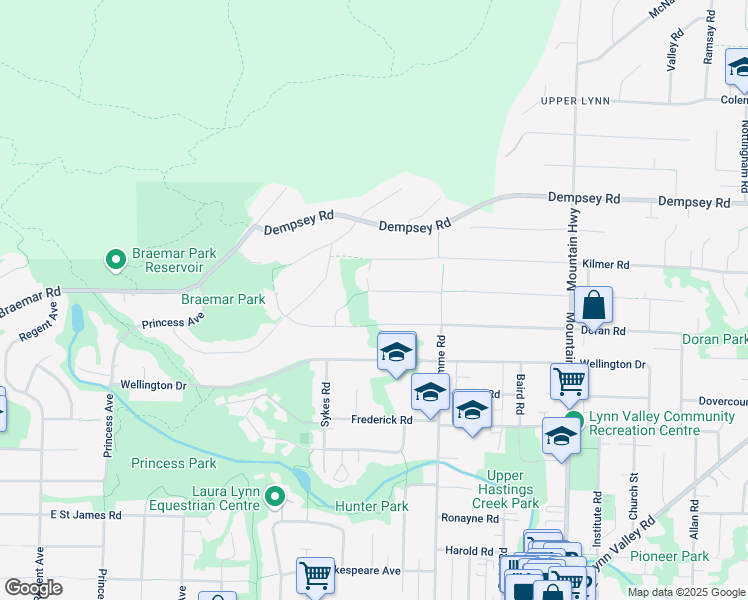map of restaurants, bars, coffee shops, grocery stores, and more near 993 Chamberlain Drive in North Vancouver