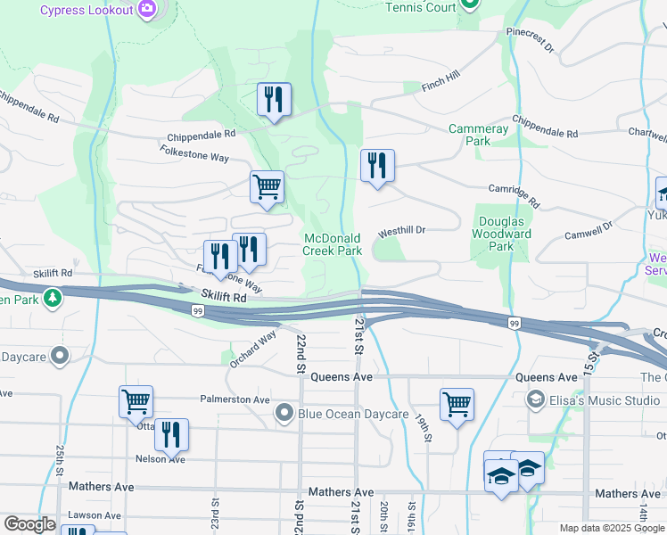 map of restaurants, bars, coffee shops, grocery stores, and more near in Vancouver