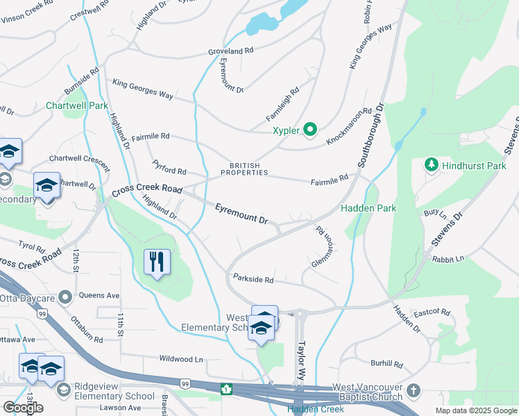 map of restaurants, bars, coffee shops, grocery stores, and more near 719 Eyremount Drive in West Vancouver