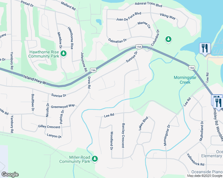 map of restaurants, bars, coffee shops, grocery stores, and more near 1504 Pacific Crescent in Parksville